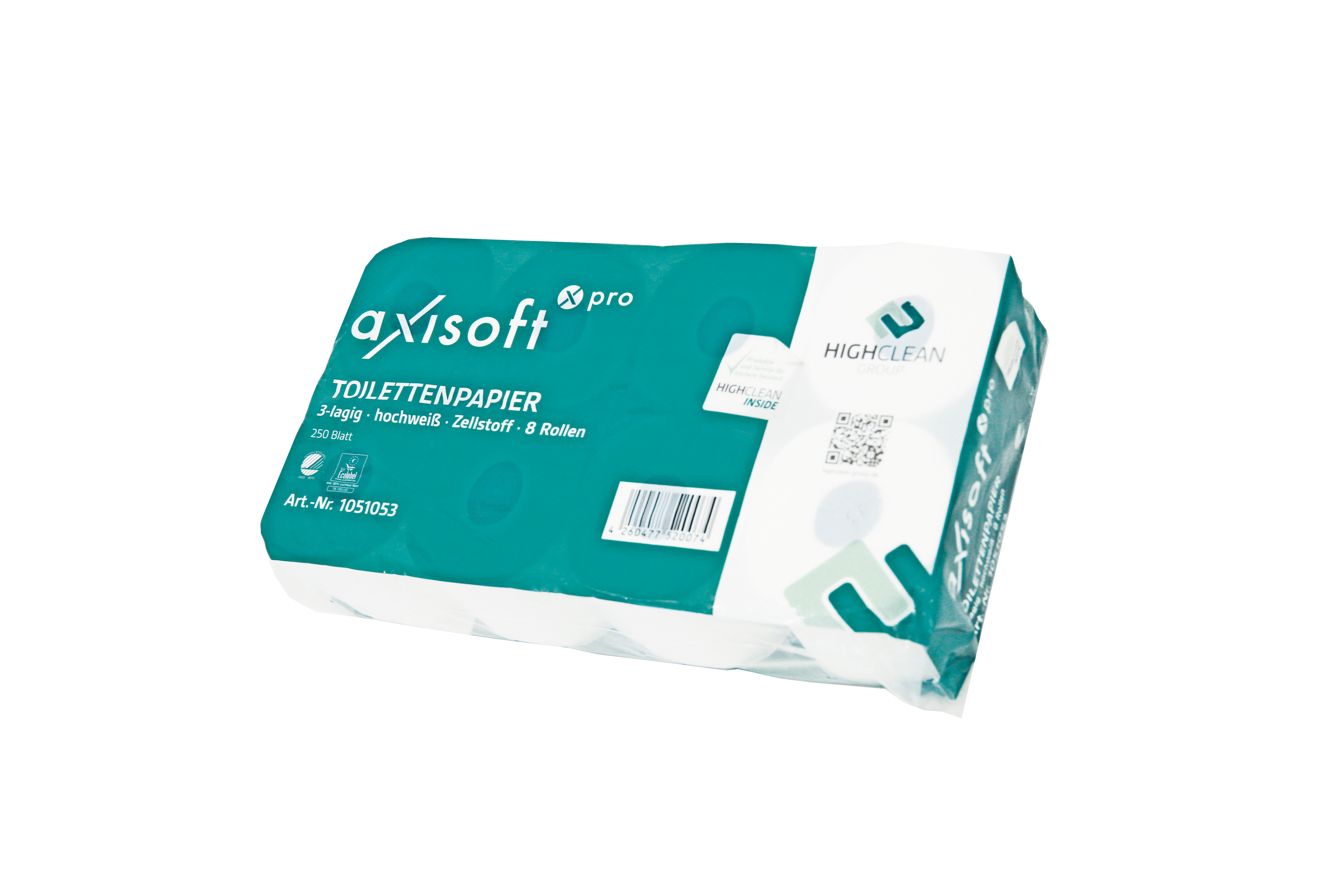 axisoft pro Toilettenpapier 3-lagig, Zellstoff, hochweiß, 250 Blatt pro Rolle