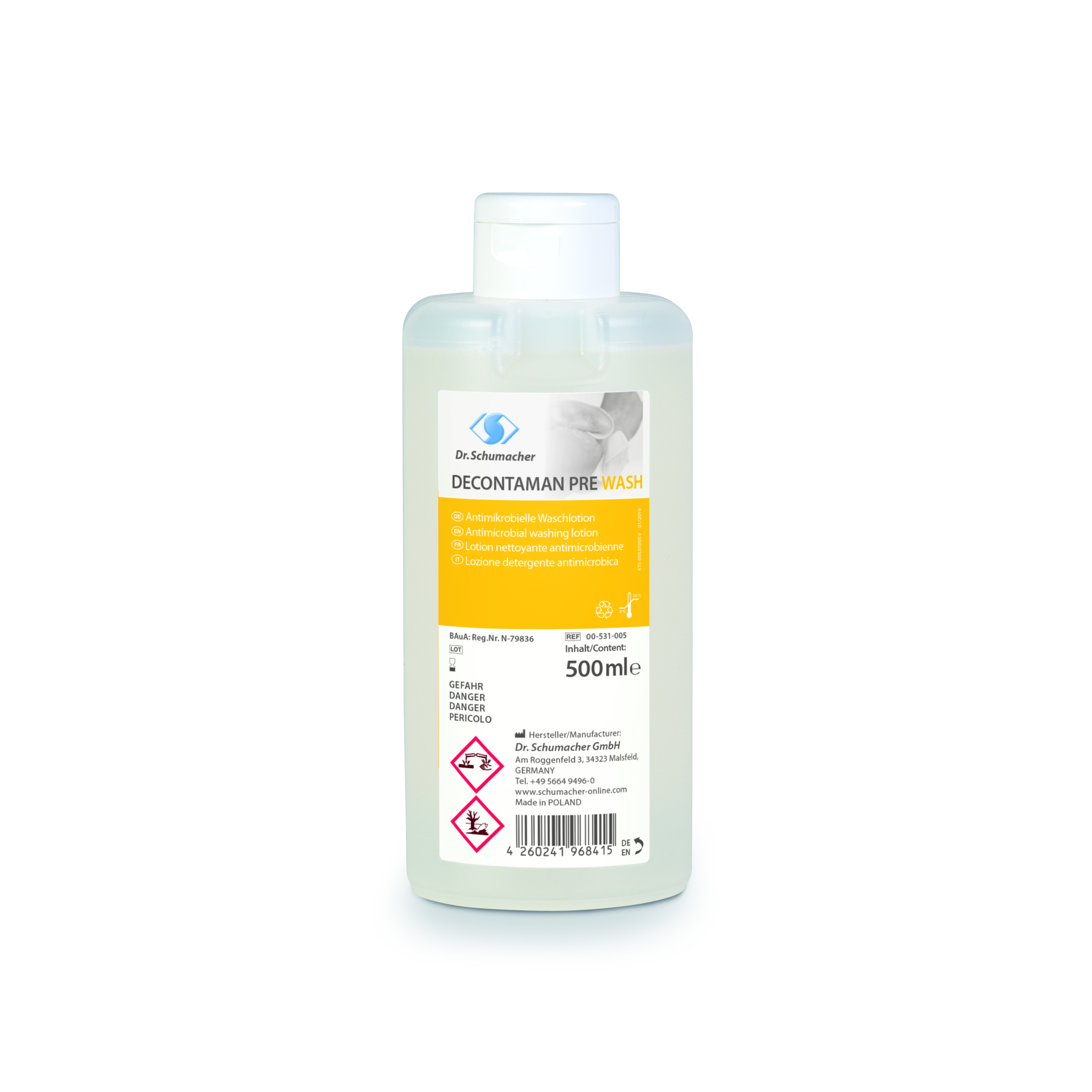 Dr. Schumacher Decontaman PRE WASH, 500 ml Descoflexflasche, antimikrobielle Waschlotion für Haut & Hände