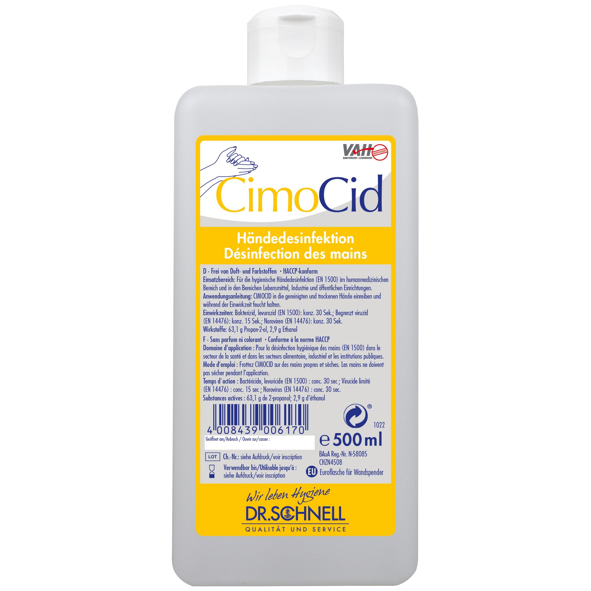 Dr. Schnell CIMOCID, Händedesinfektionsmittel 500 ml, Euroflasche