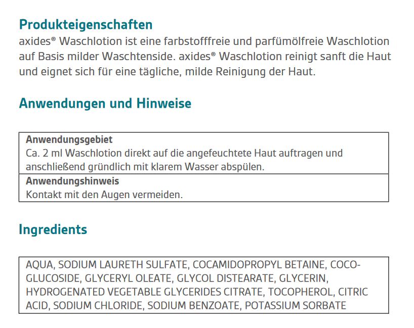 axides Waschlotion, ohne Farbstoffe und Parfümöle