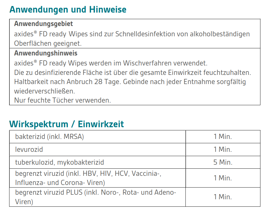 axides FD ready Wipes Desinfektionstücher, alkoholisch, gebrauchsfertig, 20 x 20 cm