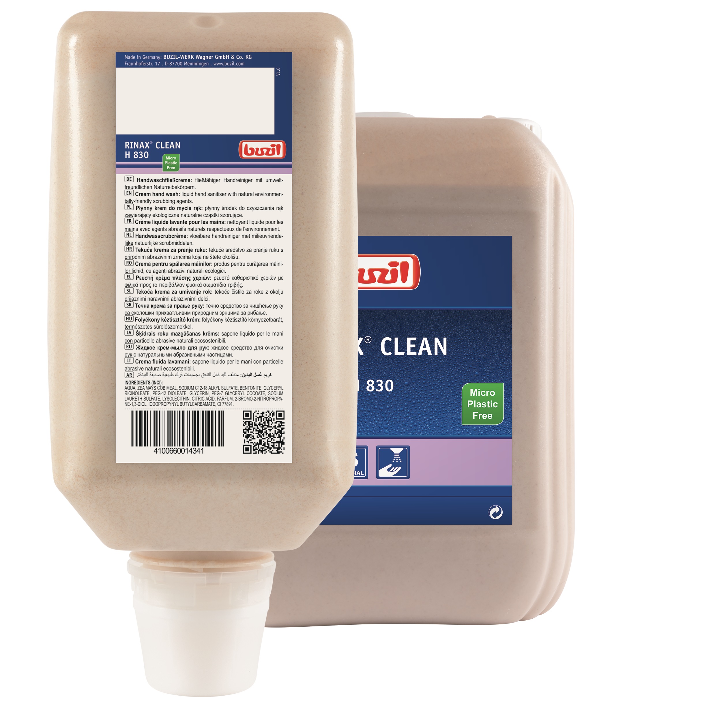 Buzil H 830 Rinax Clean Handwaschfließcreme mit Naturreibekörper 2,0 L Flasche