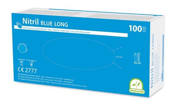 Medi-Inn Nitril blue long Einmalhandschuhe, 100 Stück, ungepudert, blau, Gr. M