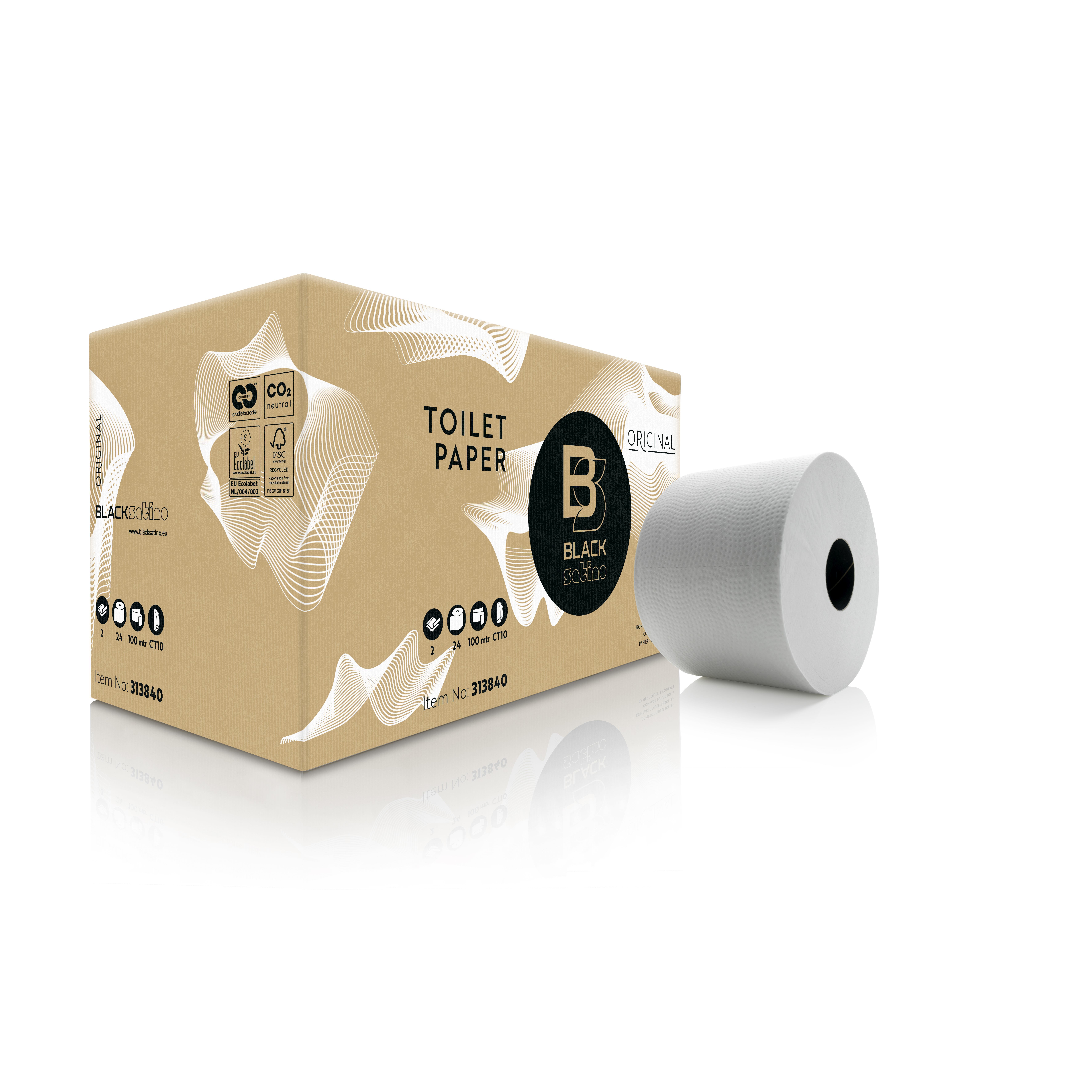Black Satino Toilettenpapier-Kompaktrollen, 2-lagig, weiß