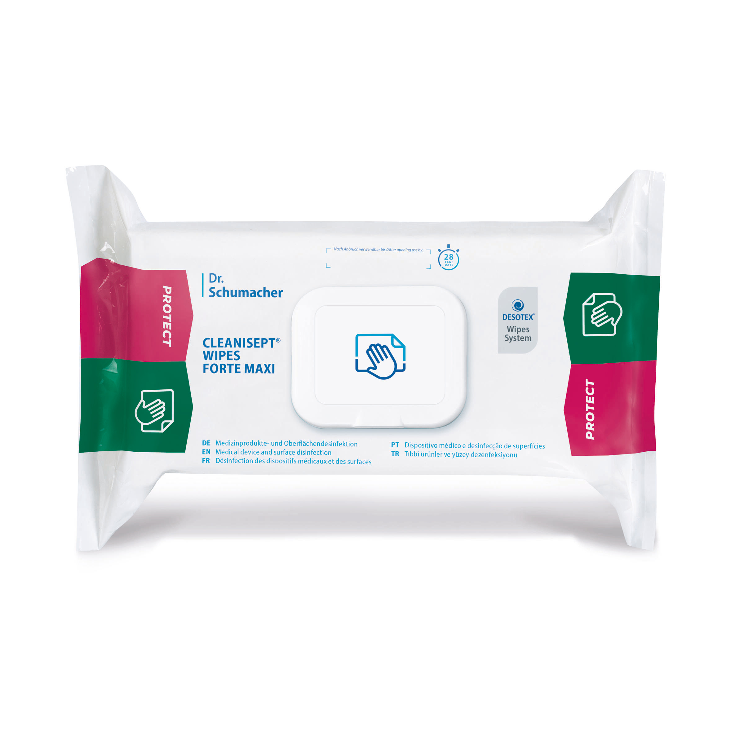 Dr. Schumacher Cleanisept Wipes Forte Maxi, alkoholfreie Tücher zur Schnelldesinfektion, 20 x 22 cm