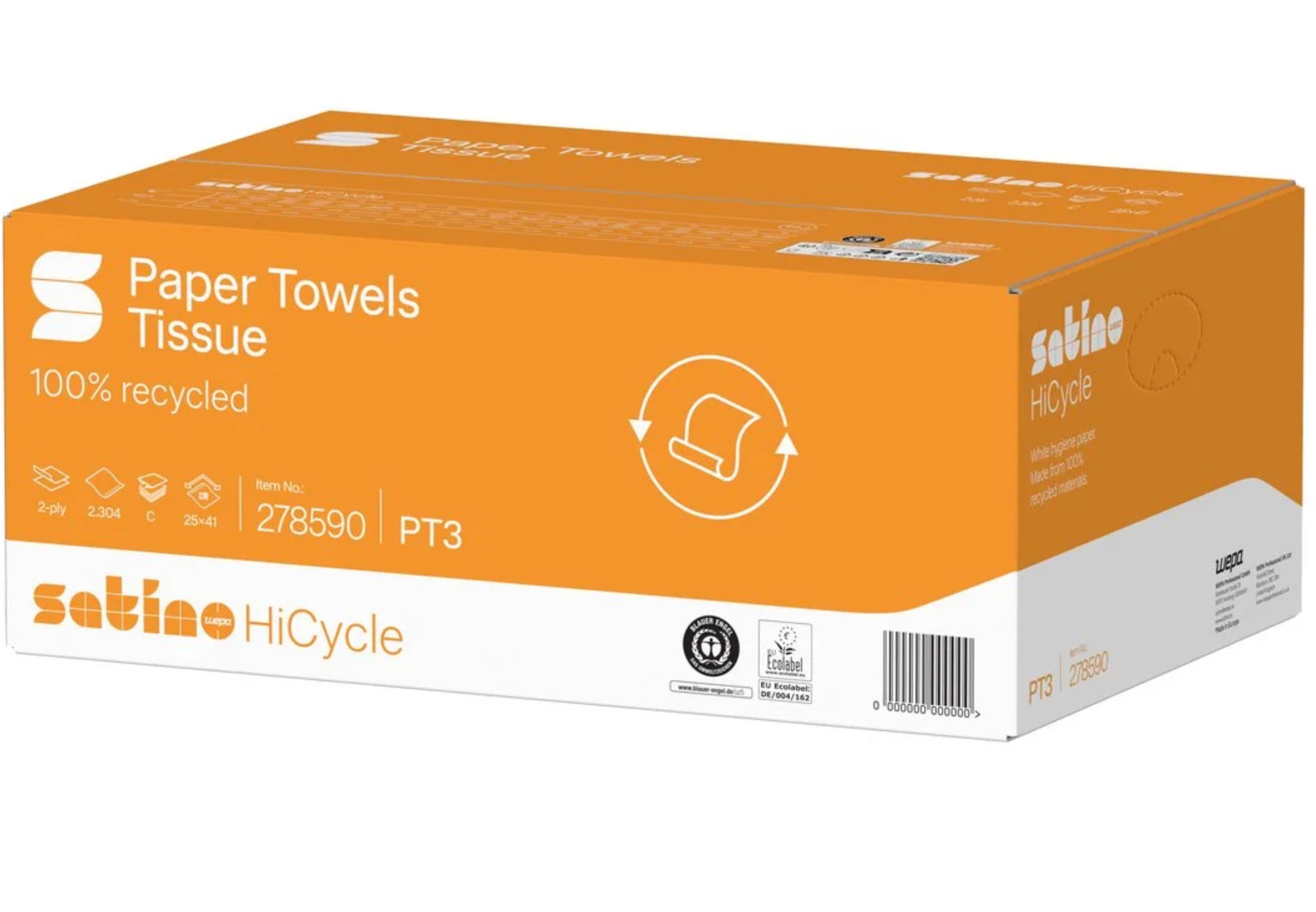 Satino HiCycle Handtuchpapier  25 x 41 cm, 2-lagig, Recycling, hochweiß