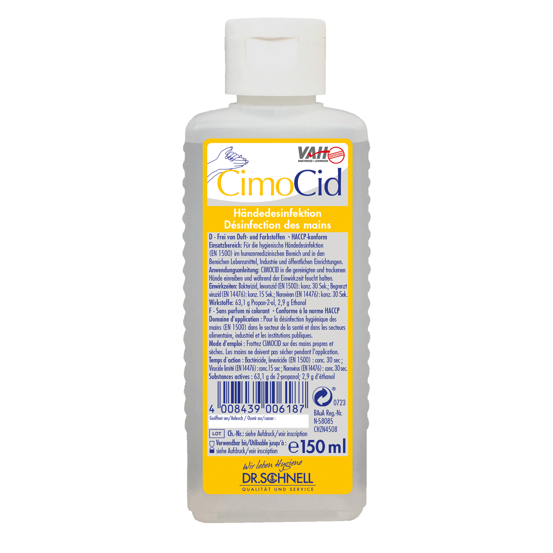 Dr. Schnell CIMOCID, Händedesinfektionsmittel 150 ml, Kittelflasche