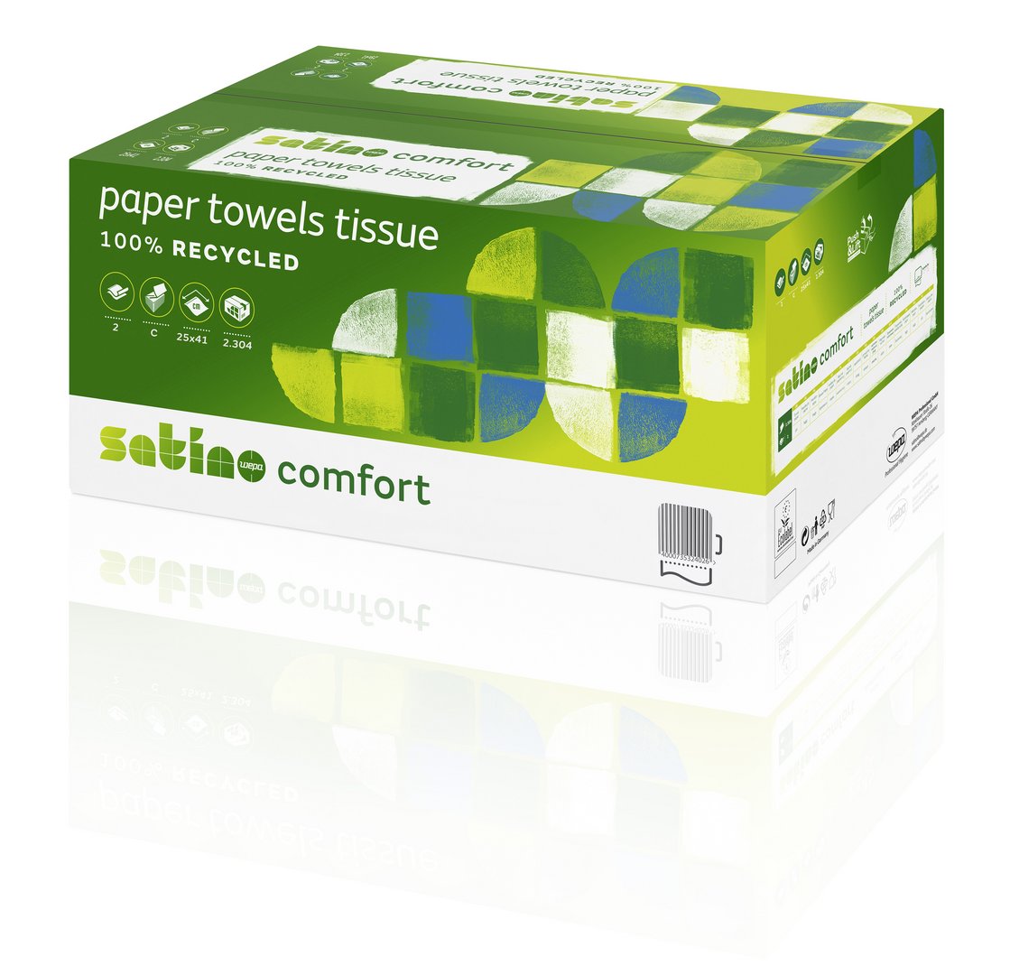 Satino Comfort Handtuchpapier 25 x 41 cm, 2-lagig, Recycling, hochweiß