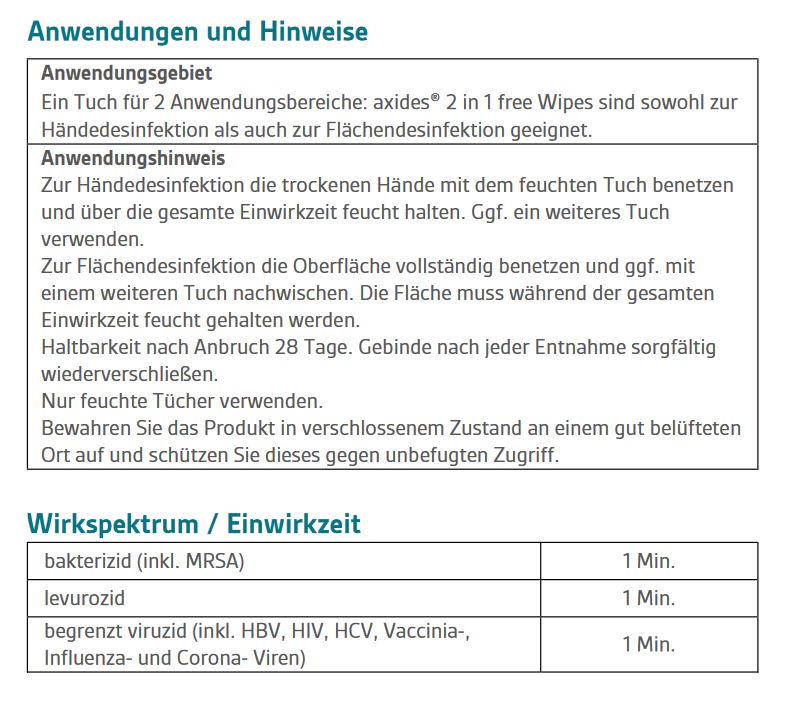 axides 2 in 1 free Wipes, alkoholfrei, gebrauchsfertig