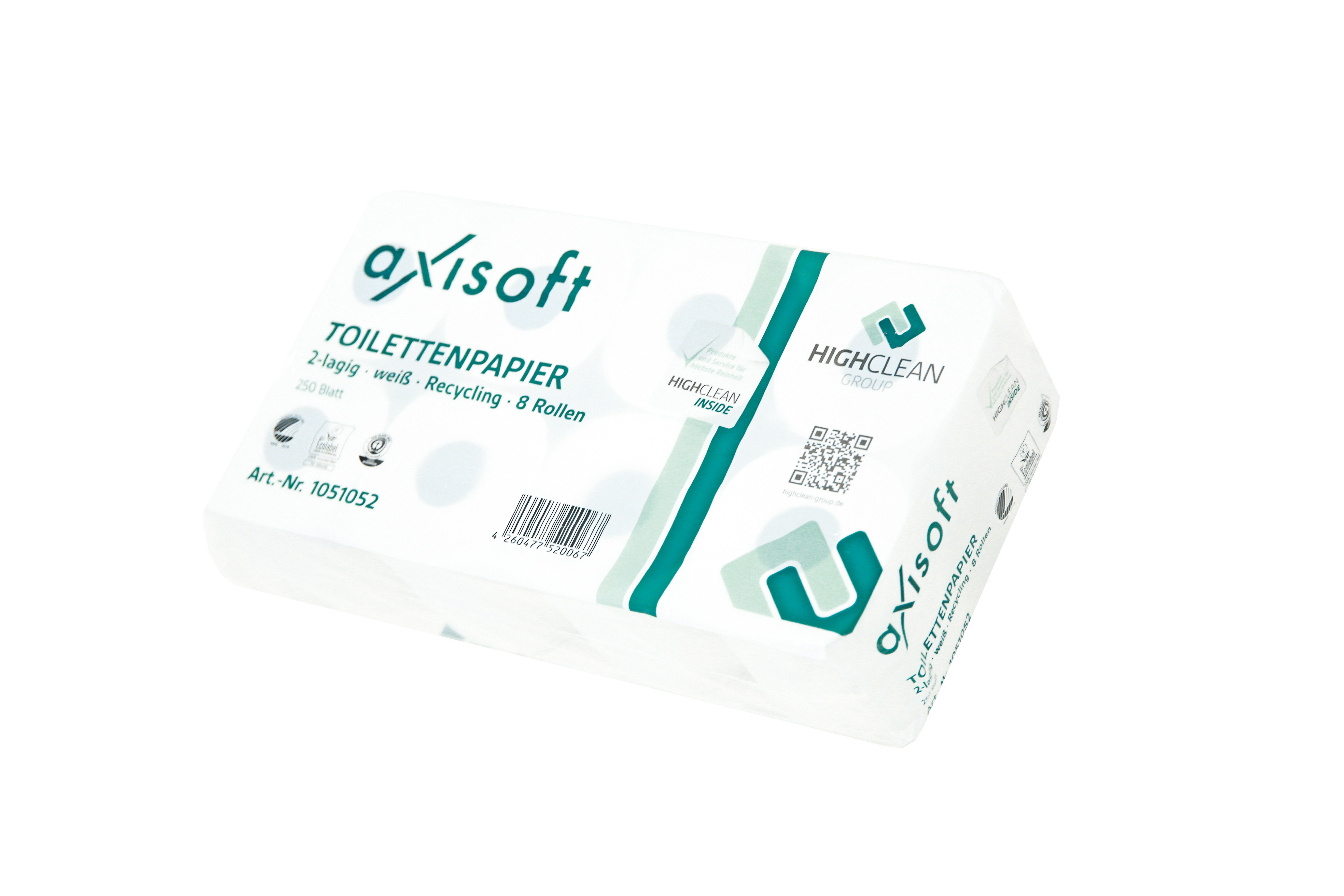 axisoft basic Toilettenpapier, 2-lagig, Recycling, weiß, 250 Blatt pro Rolle