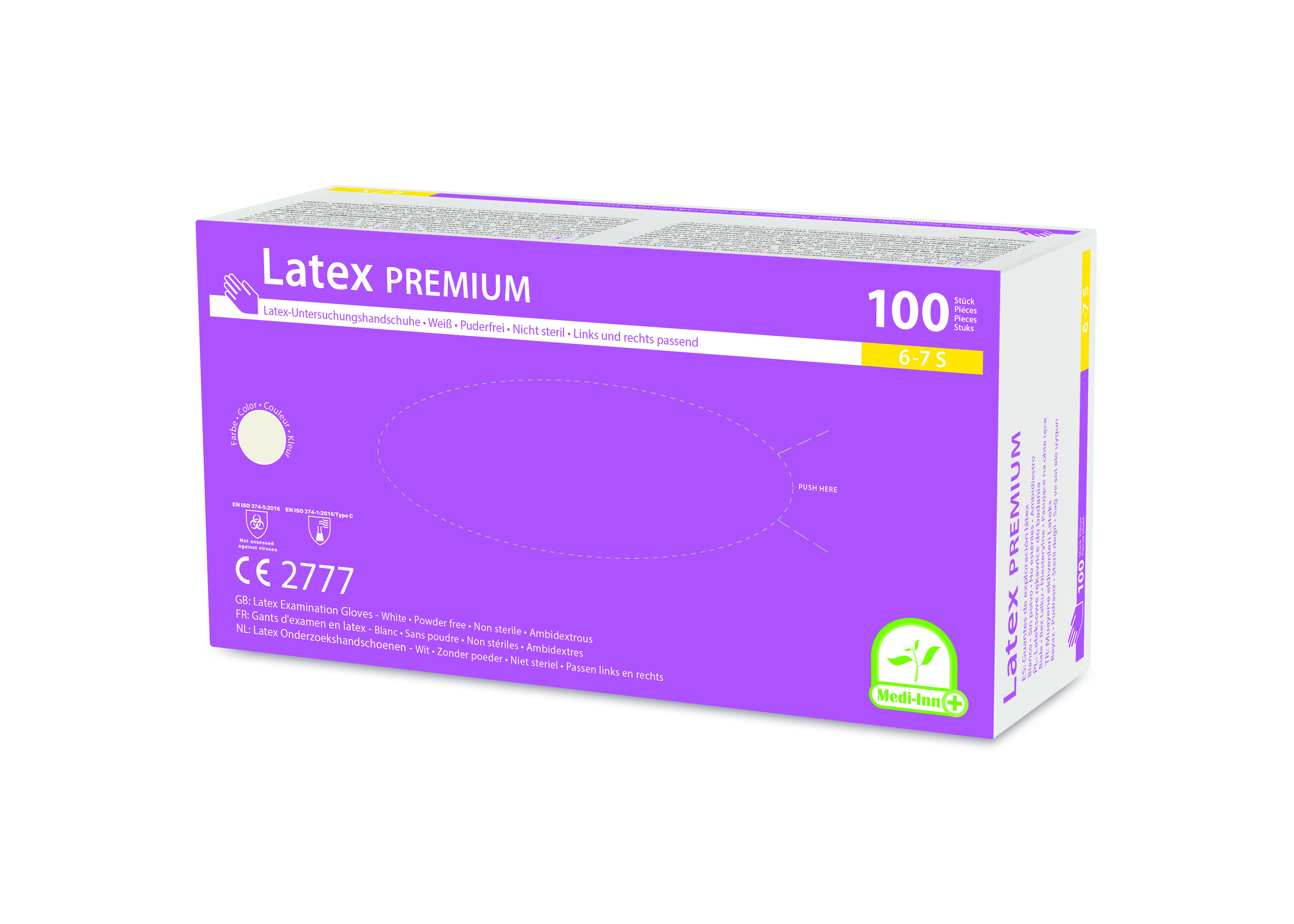 MEDI-INN Premium Latex Einmalhandschuhe, Gr. L, ungepudert, doppelt chloriniert, weiß