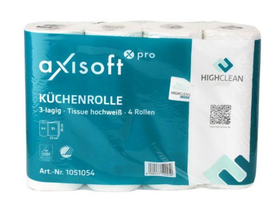 axisoft pro Küchenrolle, 3-lagig, 26 x 23 cm, hochweiß, 4 Rollen
