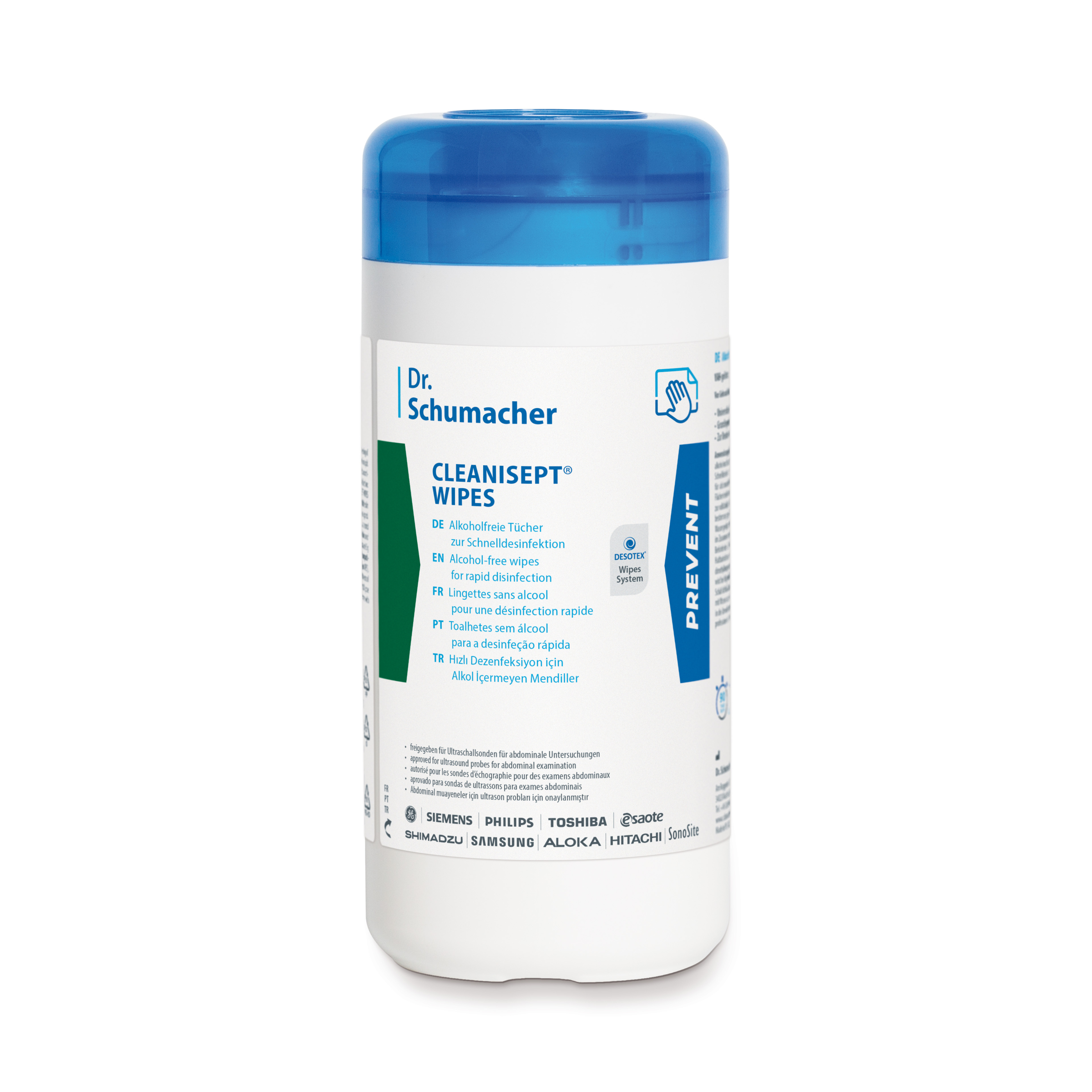 Dr. Schumacher Cleanisept Wipes, Spenderdose, alkoholfreie Tücher zur Schnelldesinfektion, 14 x 20 cm